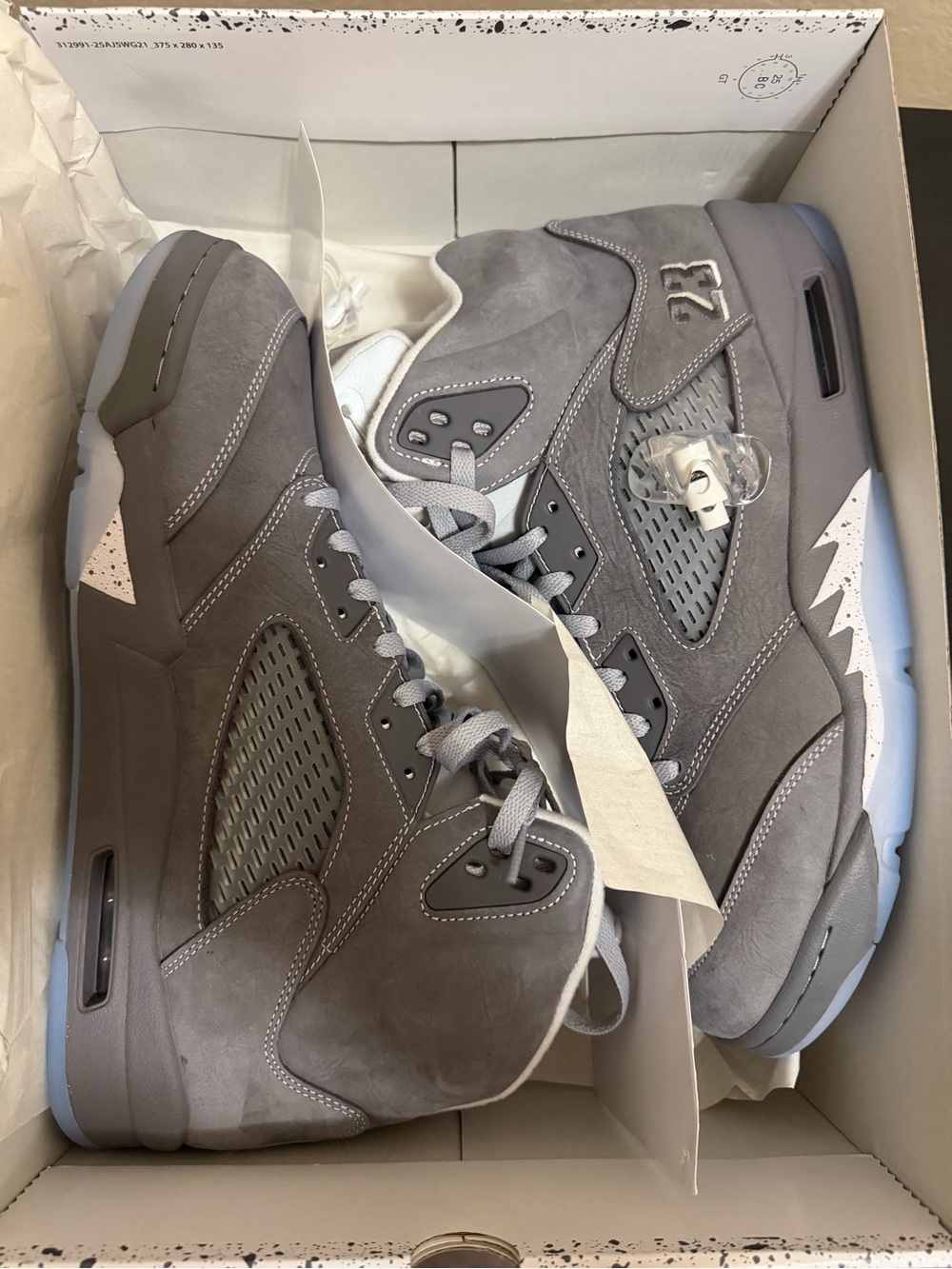 Jordan 5 Wolf Grey Men's Gray Suede Basketball Sneakers -